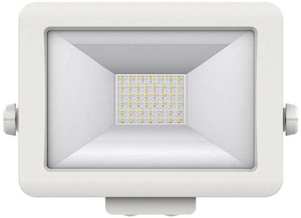 Ein rechteckiger LED-Flutlichtstrahler in weiß, geeignet für die Beleuchtung großer Flächen.