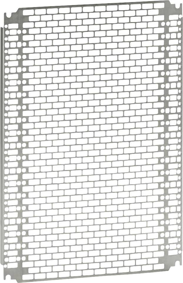 Ein rechteckiges Metallgitter mit Ziegelsteinmuster, verwendet zur Belüftung oder als Schutzabdeckung in technischen Anwendungen.