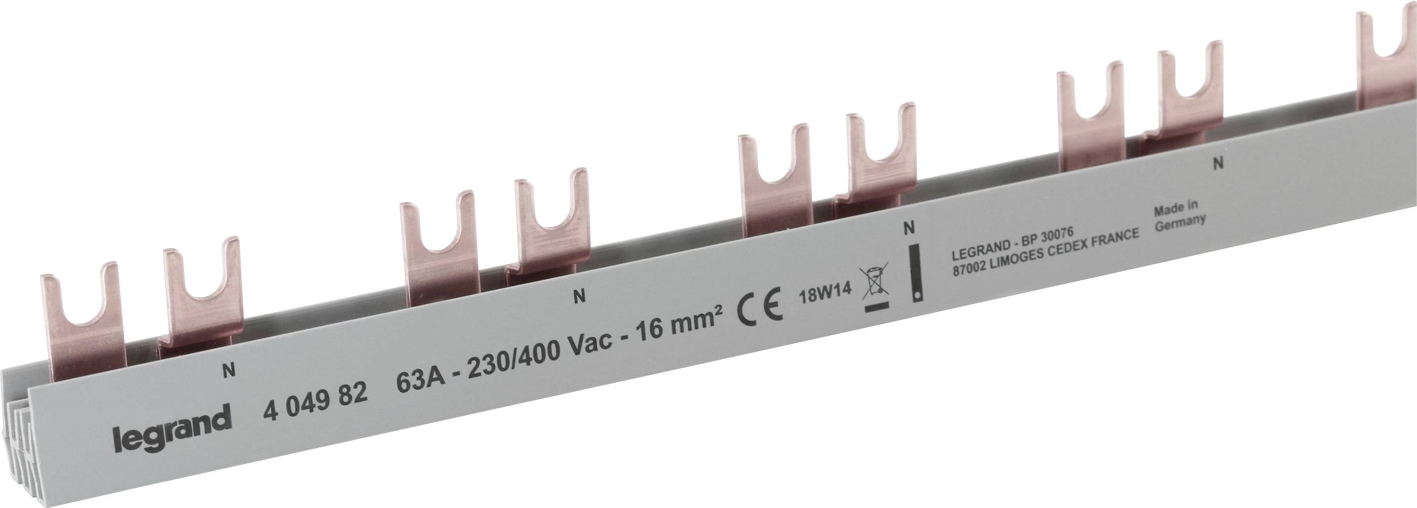Sammelschiene von Legrand für elektrische Verteilungen, 63A, 230/400V, 16 mm², mit mehreren Kupferverbindungen.