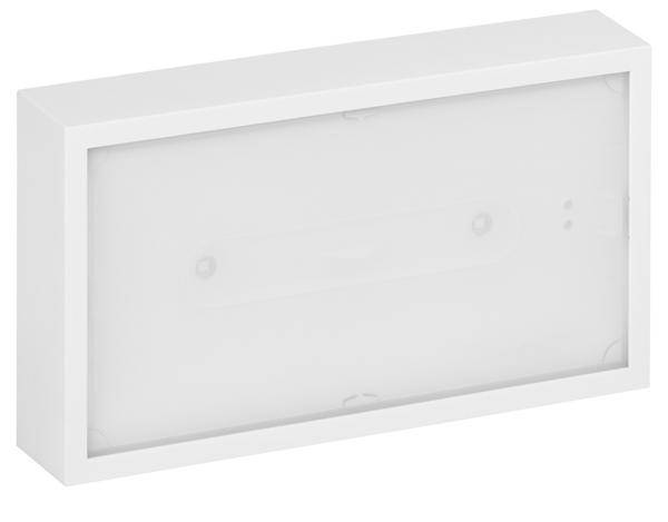 Weißer rechteckiger Rahmen mit transparenter Front, eventuell für Bilddarstellung oder Wandanbringung geeignet.