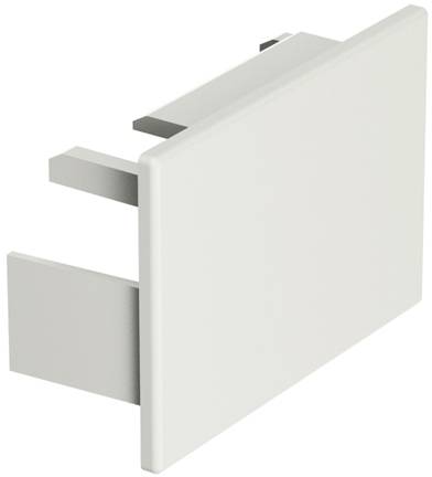 Weiße rechteckige Abdeckplatte aus Kunststoff in einer 3D-Darstellung, vermutlich für den Einsatz in elektrischen Installationen.