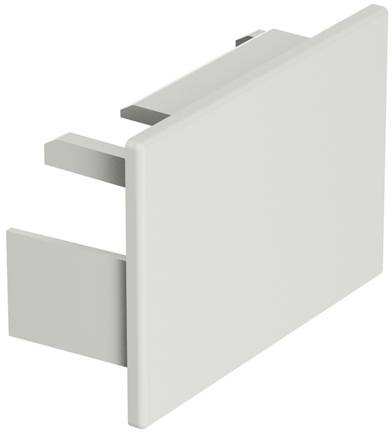 Ein rechteckiges, graues Bauteil mit zwei integrierten Haken auf der Rückseite, möglicherweise für Befestigungszwecke geeignet.