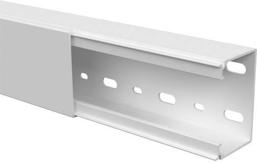 Ein Kabelkanal mit abnehmbarer Abdeckung, rechteckige Form, mit mehreren Schlitzen für Kabelmanagement.