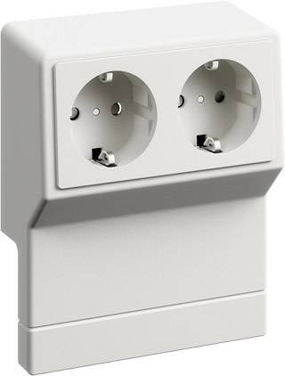 Doppelsteckdose, weiß, Wandmontage. Geeignet zum Anschluss von zwei elektrischen Geräten.