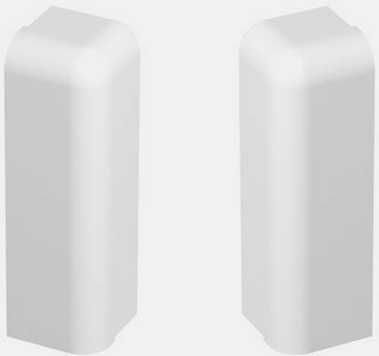 Zwei mattweiße, abgerundete Schutzkappen aus Kunststoff, stehen nebeneinander vor grauem Hintergrund. Sie sind vertikal orientiert.