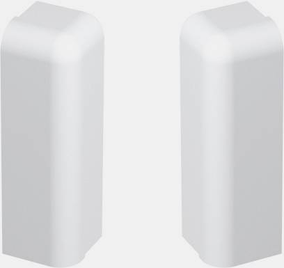 Zwei weiße rechteckige Plastikschutzecken stehen parallel nebeneinander auf grauem Hintergrund. Sie dienen zum Schutz von Kanten.