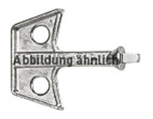 'Abbildung ähnlich': Metallteil mit zwei Befestigungslöchern und einem Ansatz, vermutlich ein Befestigungselement oder eine Scharnieraufnahme.