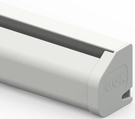 Ein graues Rolltop-Gehäuse für Steckdosenleisten, das die Kabel versteckt und organisiert. Ideal für den Gebrauch unter oder auf Tischen.