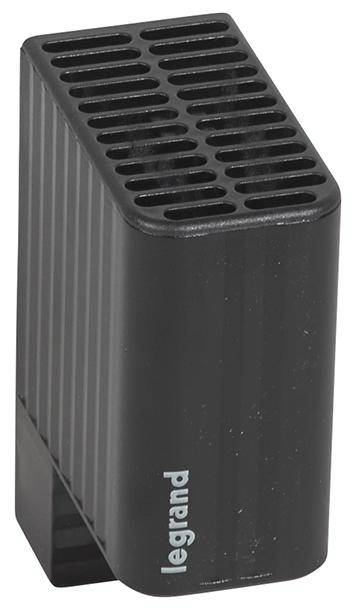 Es handelt sich um einen schwarzen Kabelorganisator mit vertikalen Schlitzen zur Aufbewahrung von Kabeln, die das Logo 'legrand' trägt.