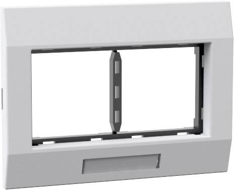 Ein rechteckiger, weißer Kunststoffrahmen mit einer offenen Fläche in der Mitte, möglicherweise zur Aufnahme eines Schalters oder Steckers.