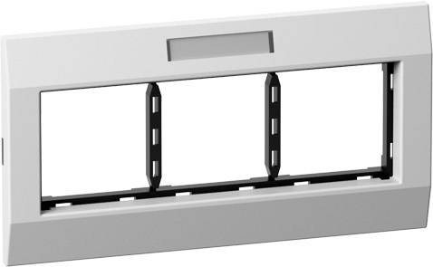 Kunststoffrahmen mit drei leeren Öffnungen, geeignet für Steckdosen oder Schalter. Helle Farbe, rechteckige Form.