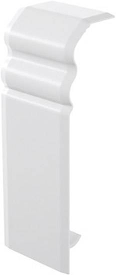 Ein weißer, gebogener Kunststoffwinkel, möglicherweise ein Verkleidungsstück, mit glatter Oberfläche und mehreren horizontalen Erhöhungen.