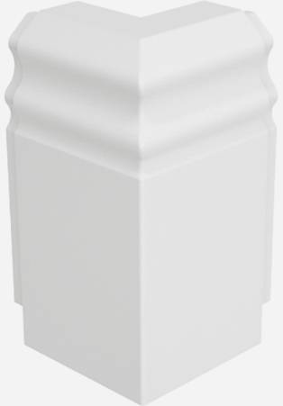 Eckverbindung einer weißen, dekorativen Leiste mit detailliertem, dreidimensionalem Design, geeignet für Innenarchitekturprojekte.