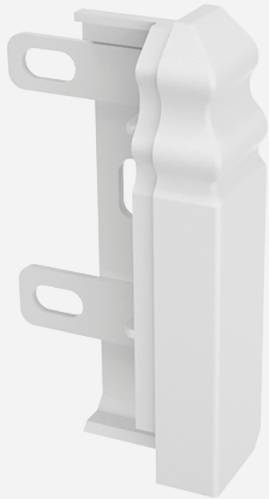 Weiße, dekorative Halterung aus Kunststoff mit mehreren Befestigungslöchern.