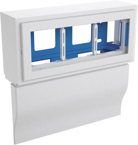 Elektrisches Verteilermodul, rechteckig, weiß-blau, mit mehreren Fächeröffnungen für Kabelmanagement.