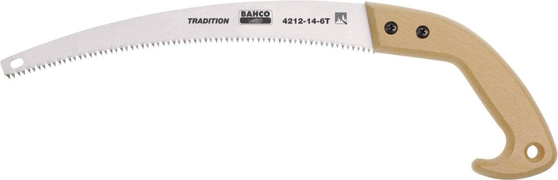 Handbaumsäge mit gebogener Klinge und Holzgriff, geeignet für präzises Schneiden von Ästen und Holzarbeiten im Garten oder Wald.