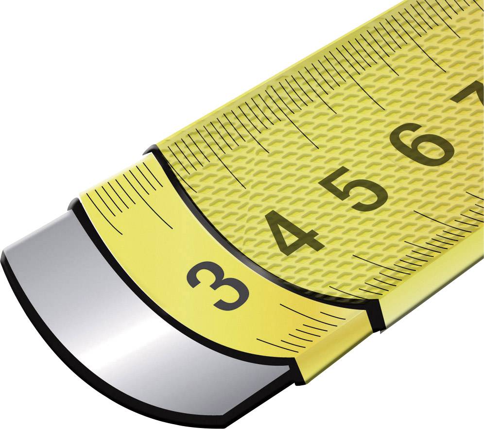 Nahaufnahme eines gelben Maßbands mit den Zahlen 3 bis 7, das für das Messen von Abständen oder Längen verwendet wird.
