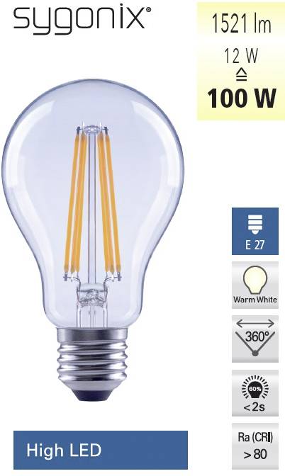 Sygonix SY-4318642 LED E27 Glühlampenform 12W = 100W Warmweiß (Ø x L) 67mm x 118mm Filament 4St.