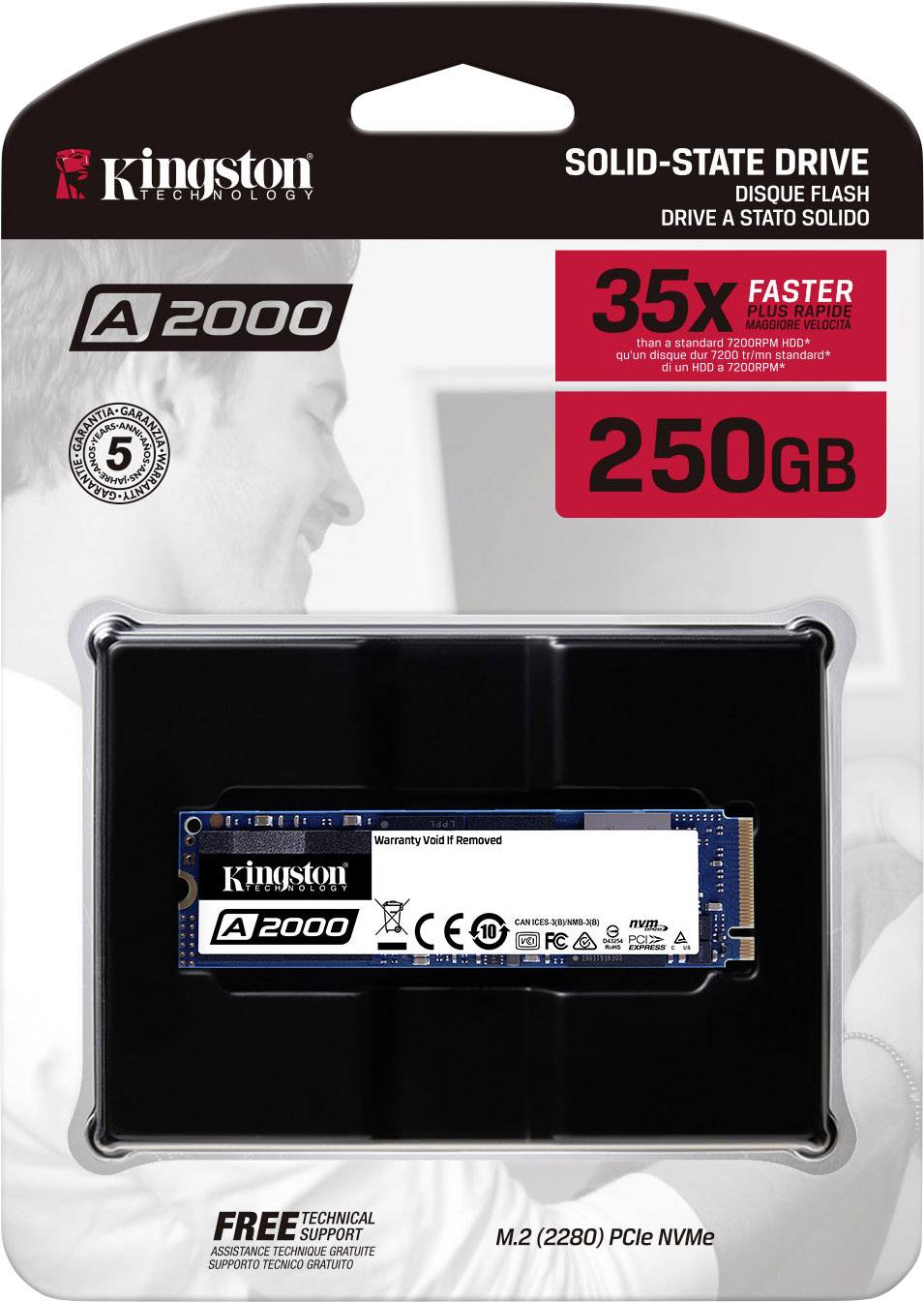Kingston A2000 250GB Interne M.2 PCIe NVMe SSD 2280 M.2 NVMe PCIe 3.0 x4 Retail SA2000M8/250G
