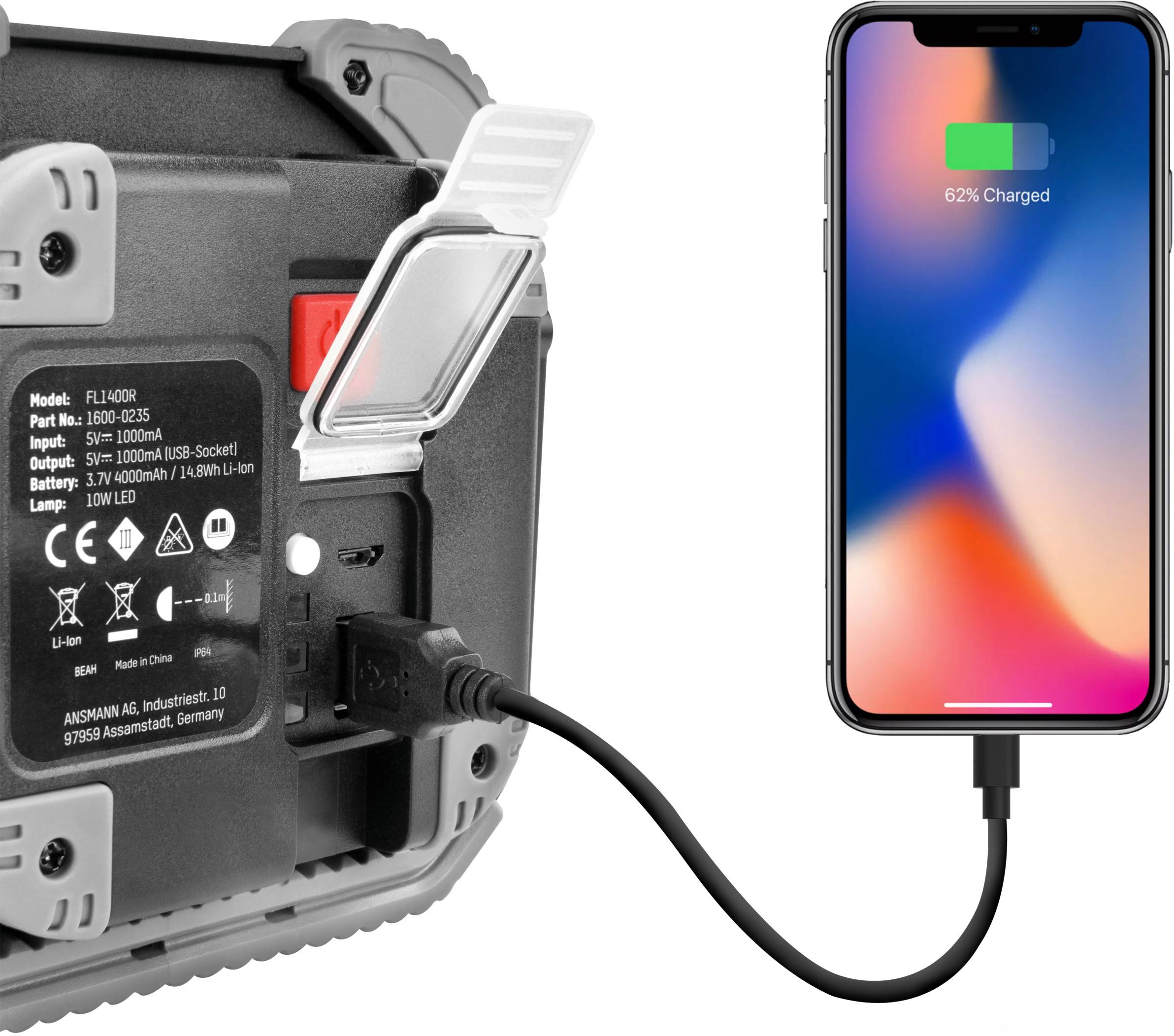 Ansmann 1600-0235 FL1400R LED Arbeitsleuchte akkubetrieben 10 W 1400 lm