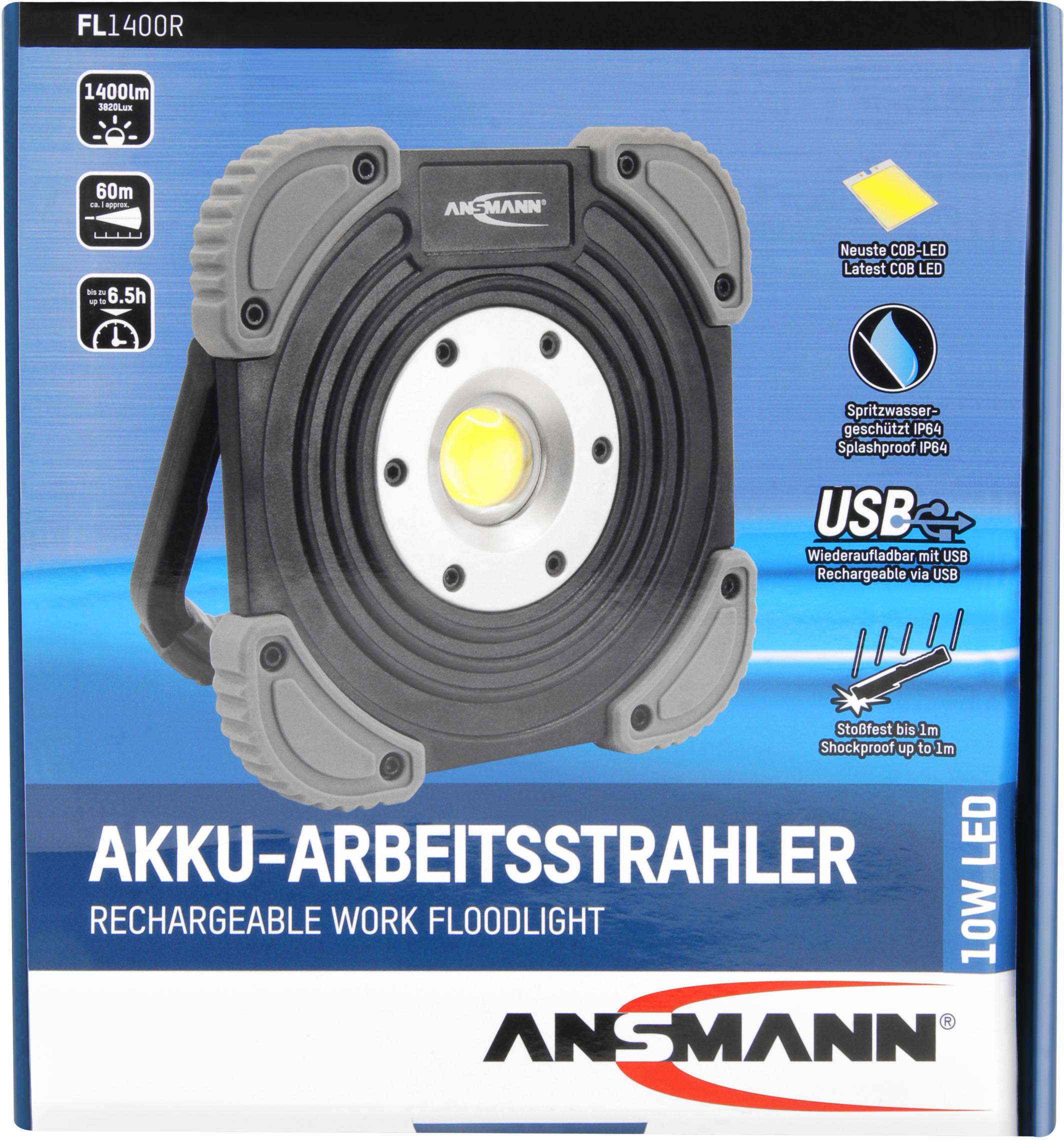 Ansmann 1600-0235 FL1400R LED Arbeitsleuchte akkubetrieben 10W 1400lm