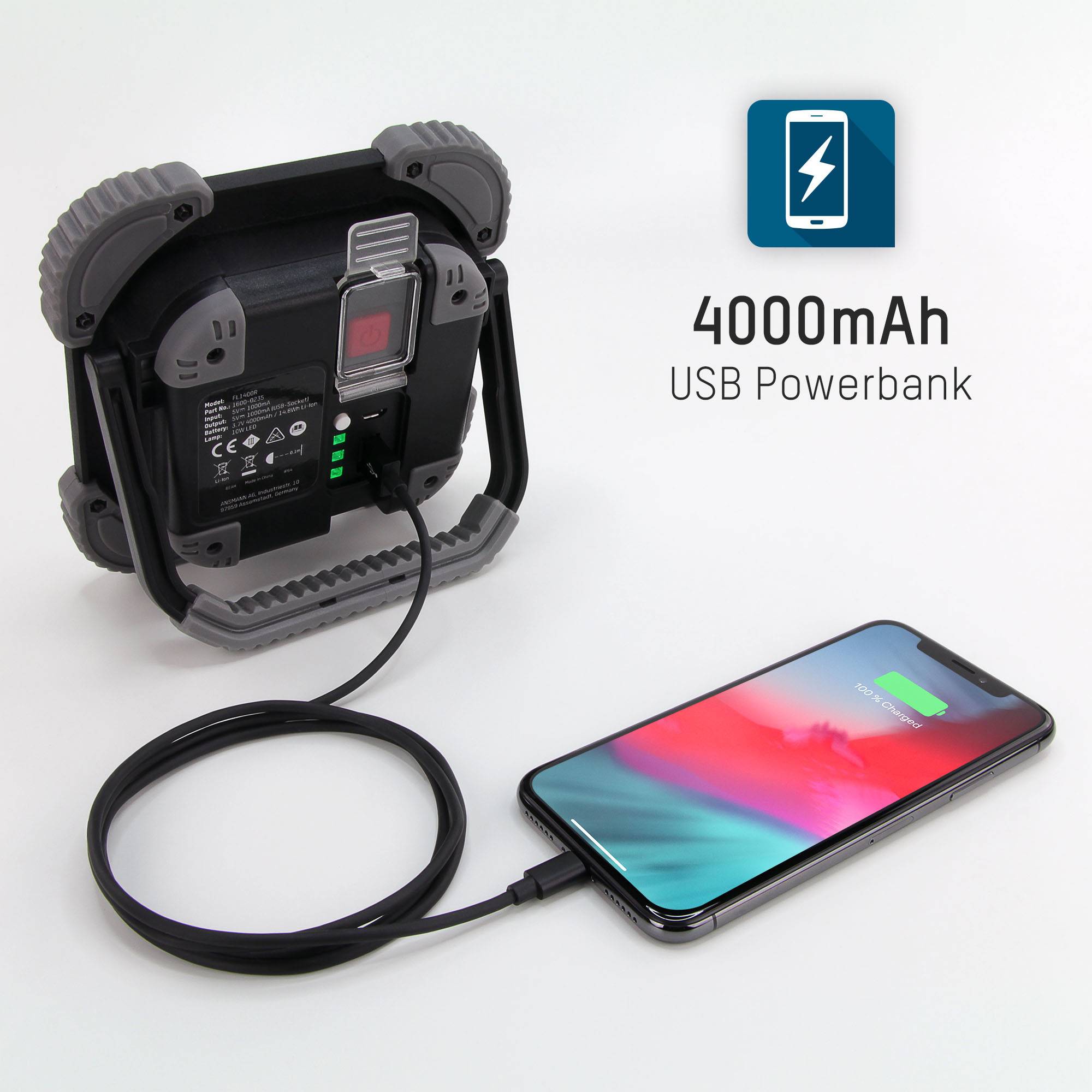 Ansmann 1600-0235 FL1400R LED Arbeitsleuchte akkubetrieben 10 W 1400 lm