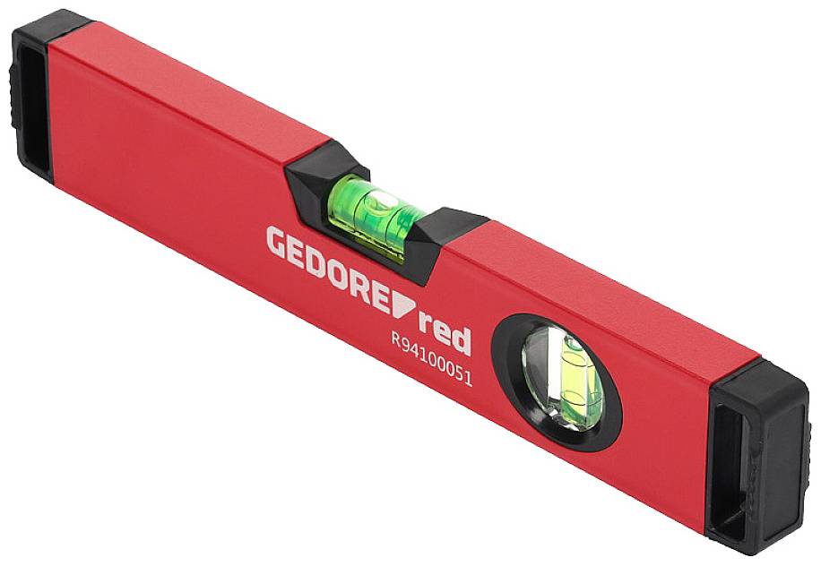 Wasserwaage in leuchtendem Rot mit zwei Libellen, Markenname 'GEDORE red' und Modellnummer auf der Seite.