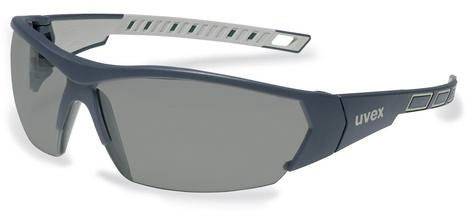Graue UV-Schutzbrille von uvex mit sportlichem Design. Sie hat ein markantes, leicht gebogenes Gestell und getönte Gläser.