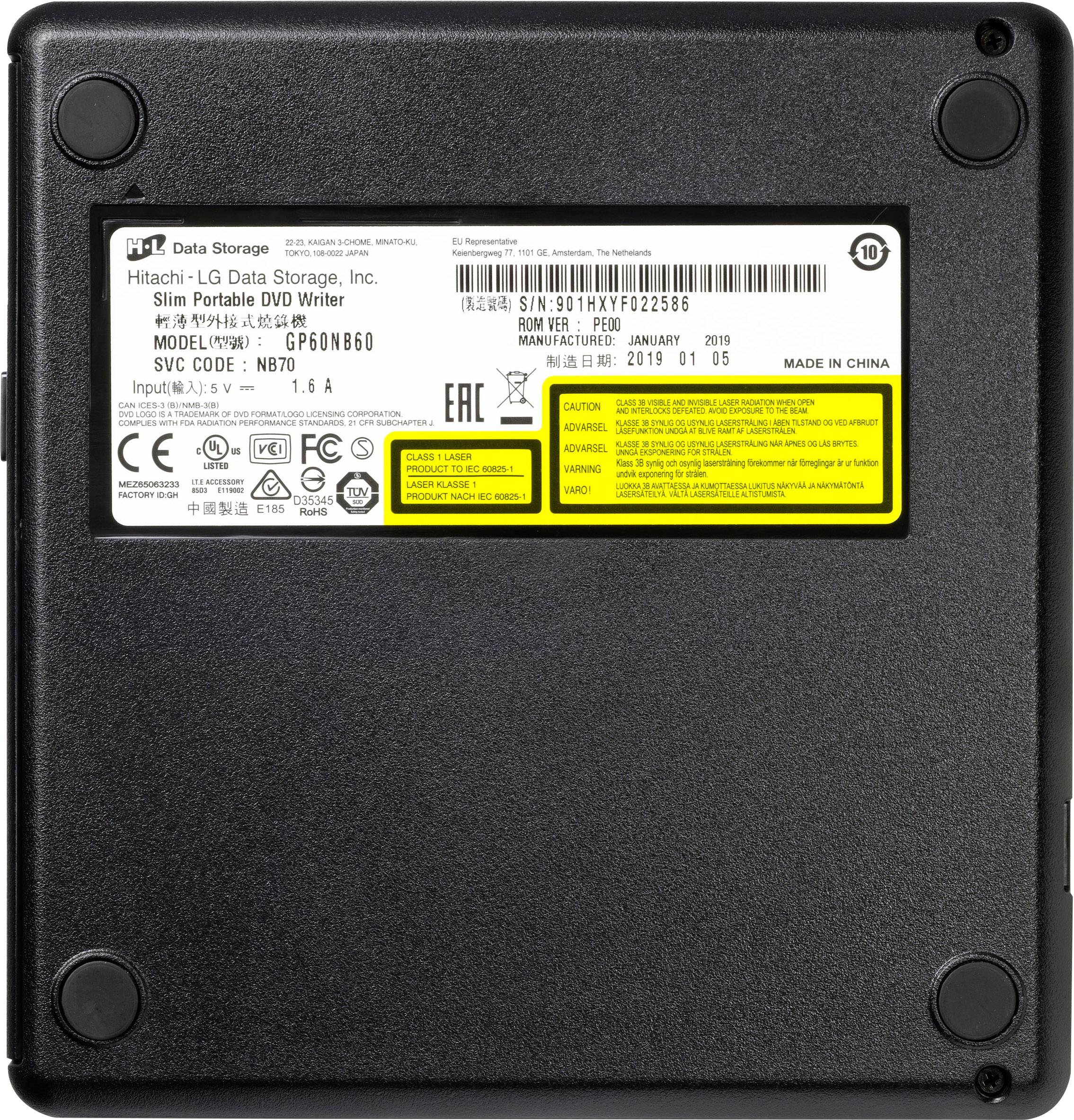 HL Data Storage GP60 DVD-Brenner Extern Retail USB-A (USB 2.0) Schwarz