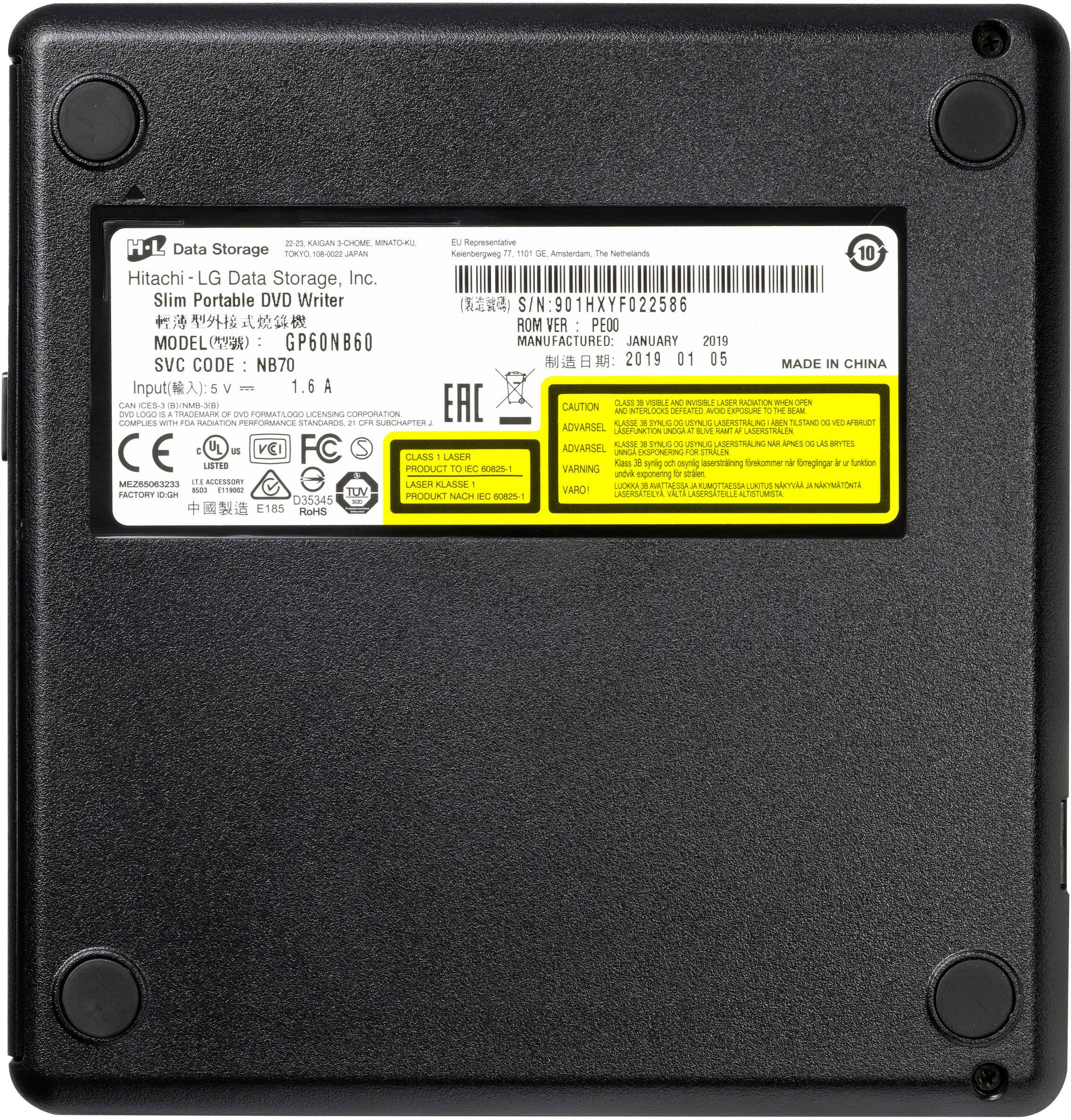 HL Data Storage GP60 DVD-Brenner Extern Retail USB-A (USB 2.0) Schwarz