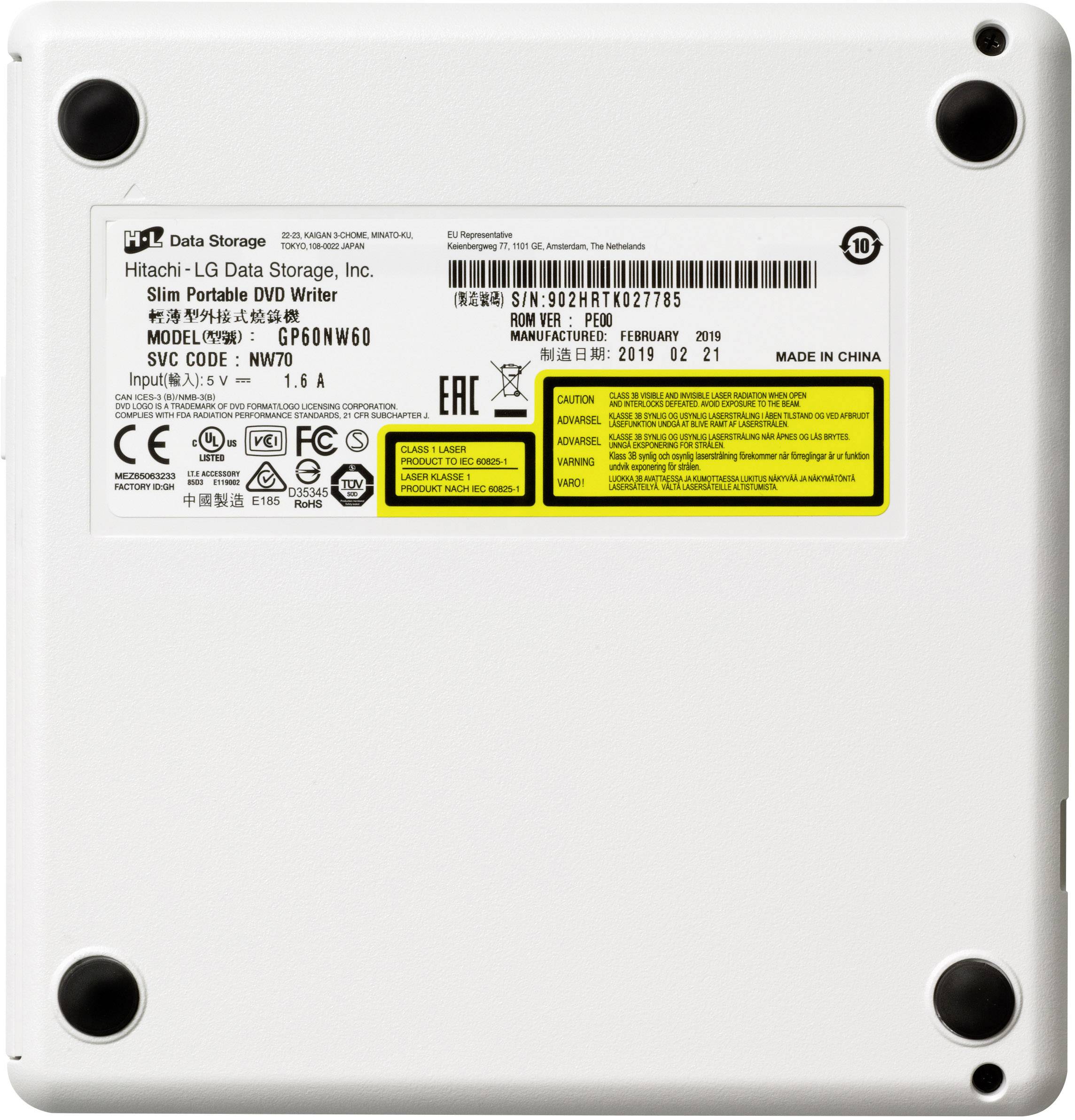 HL Data Storage GP60 DVD-Brenner Extern Retail USB-A (USB 2.0) Weiß