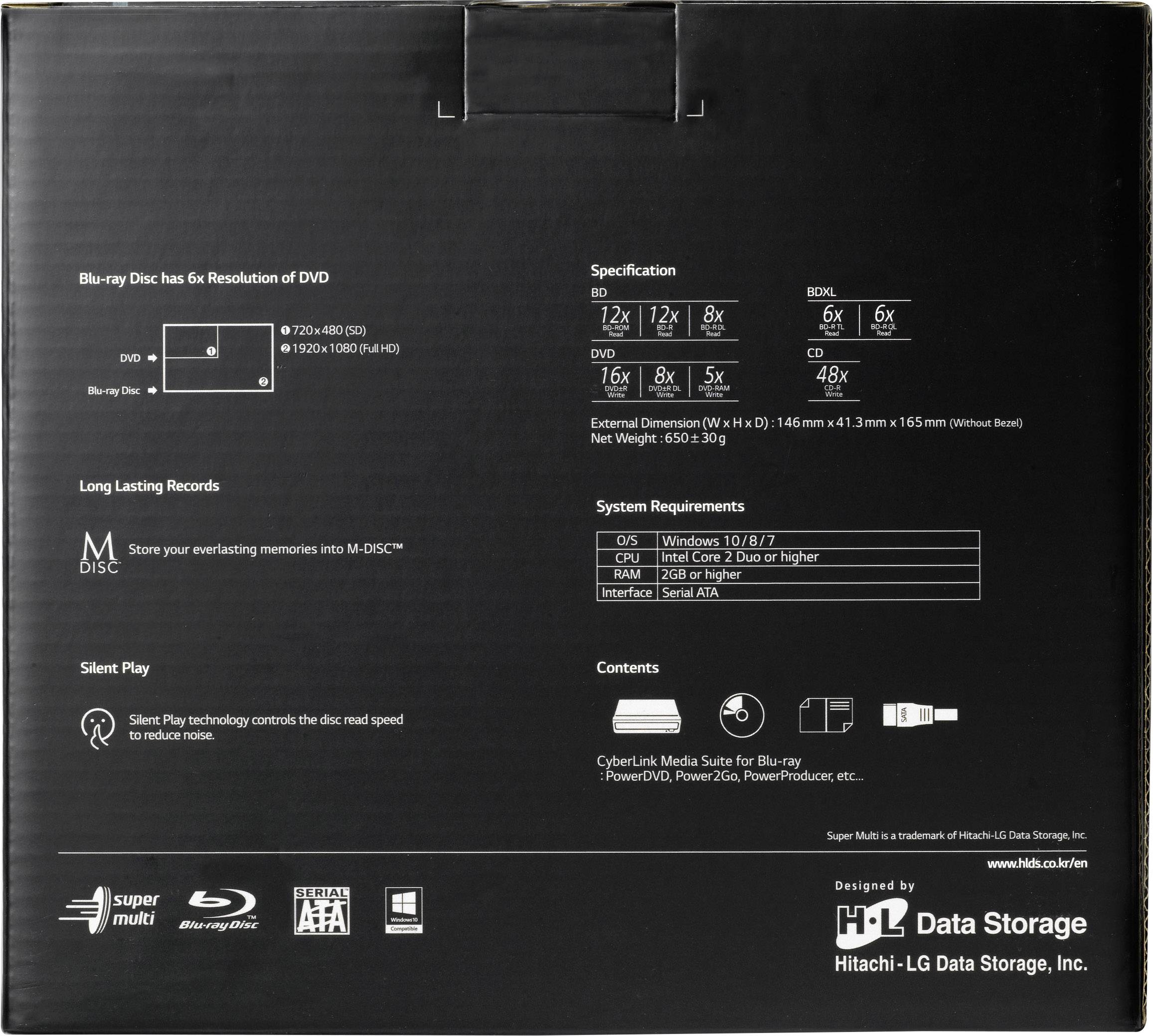 HL Data Storage CH12 Blu-ray Laufwerk Intern Retail SATA Schwarz