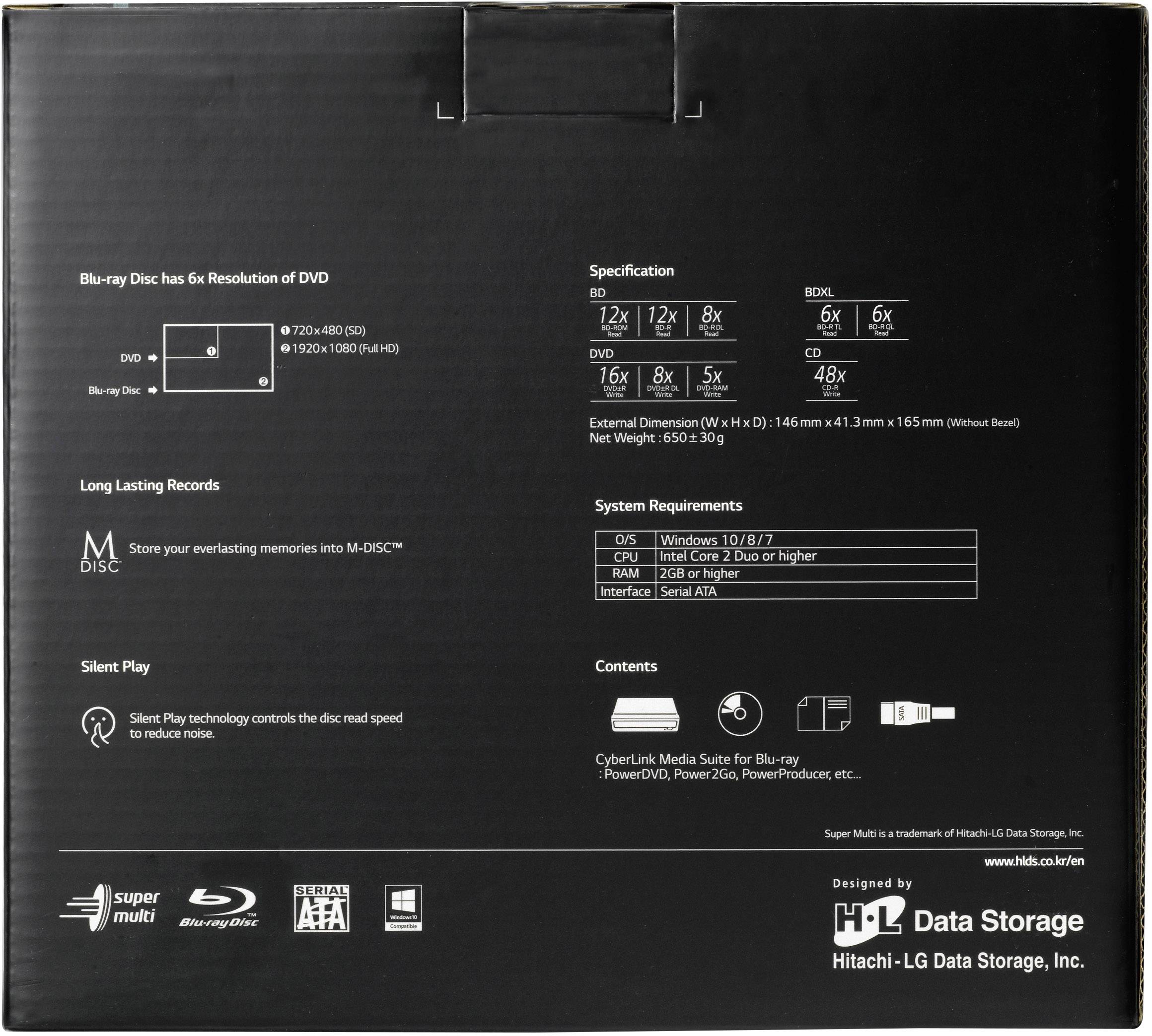 HL Data Storage CH12 Blu-ray Laufwerk Intern Retail SATA Schwarz