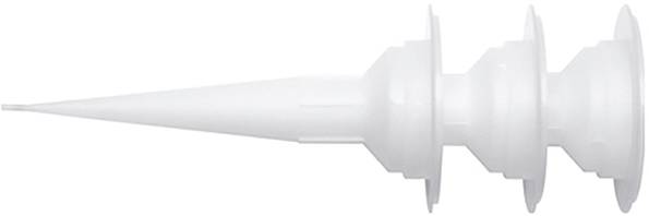 Ein weißer Kunststoff-Dübel für Trockenbau. Er hat eine spitze Spitze und drei runde Flügel für sichere Wandbefestigungen.
