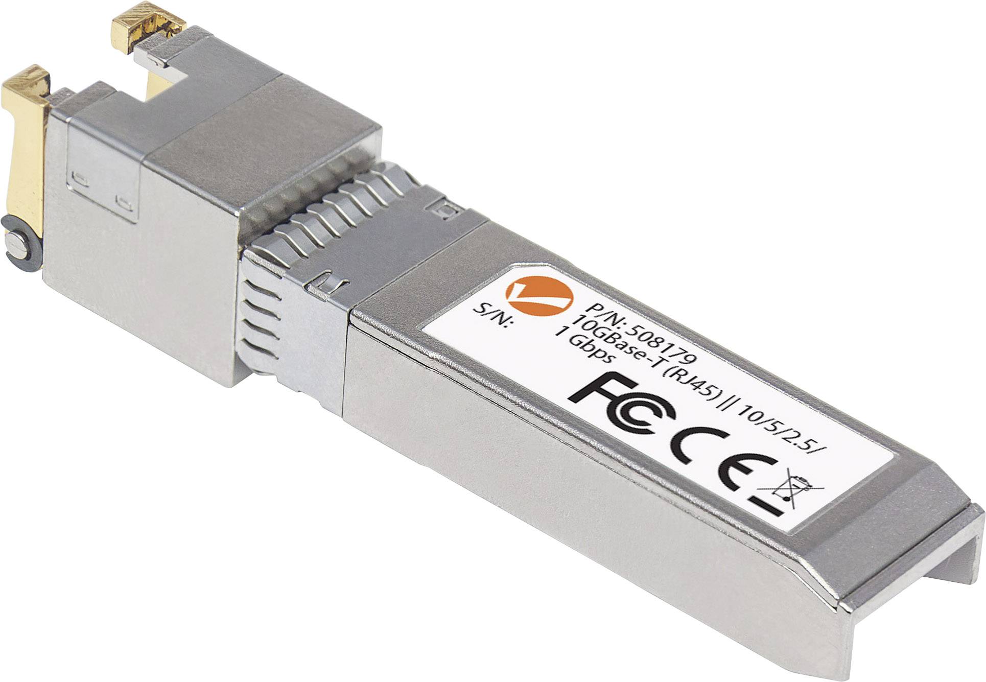 Ethernet-Transceiver mit SFP+-Schnittstelle für Datenübertragung und Netzwerkverbindungen, gekennzeichnet mit 10Gbps und FCC-Zertifizierung.