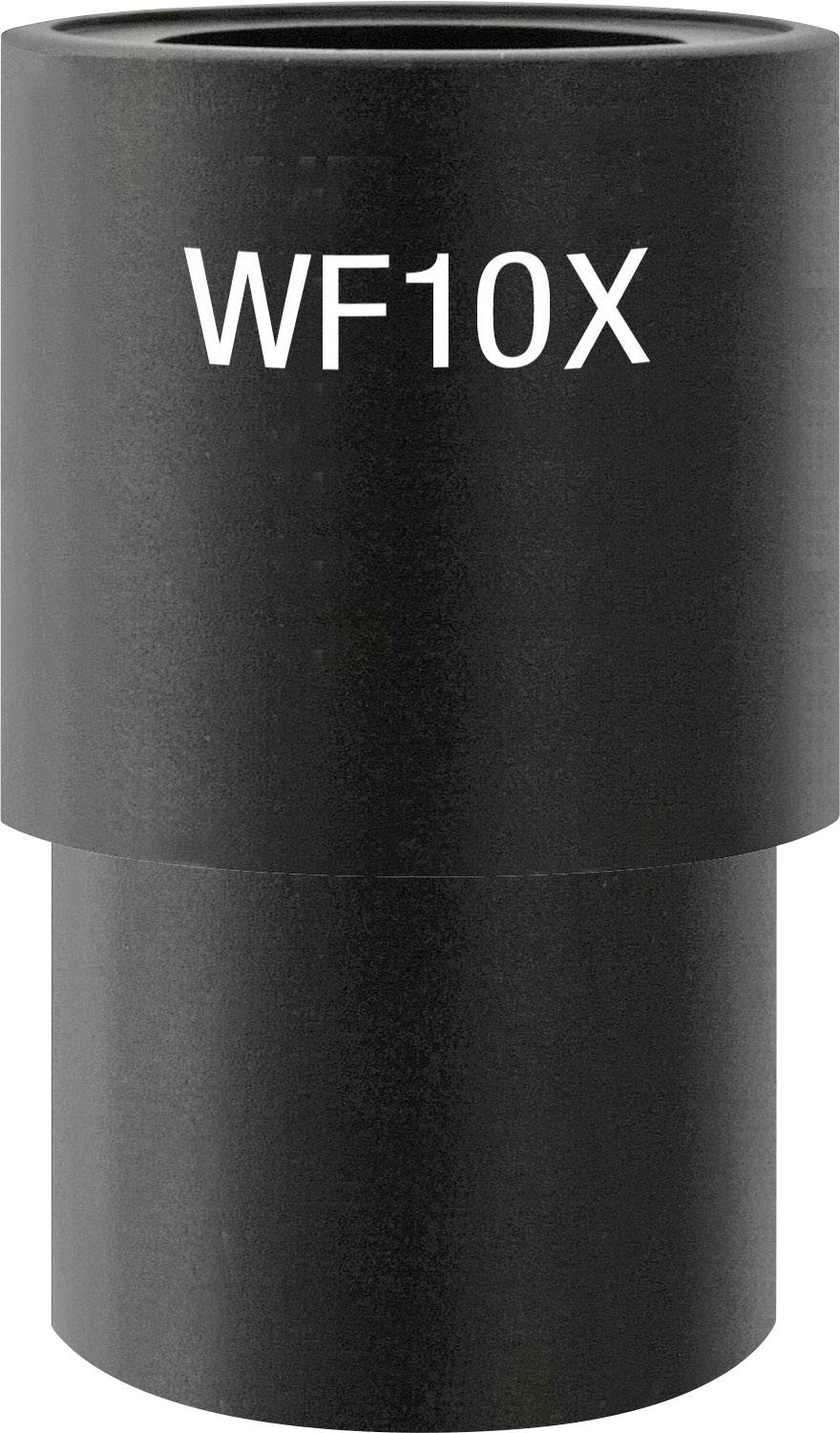 Schwarzes Okular für Mikroskop, beschriftet mit 'WF10X', zeigt Vergrößerung.