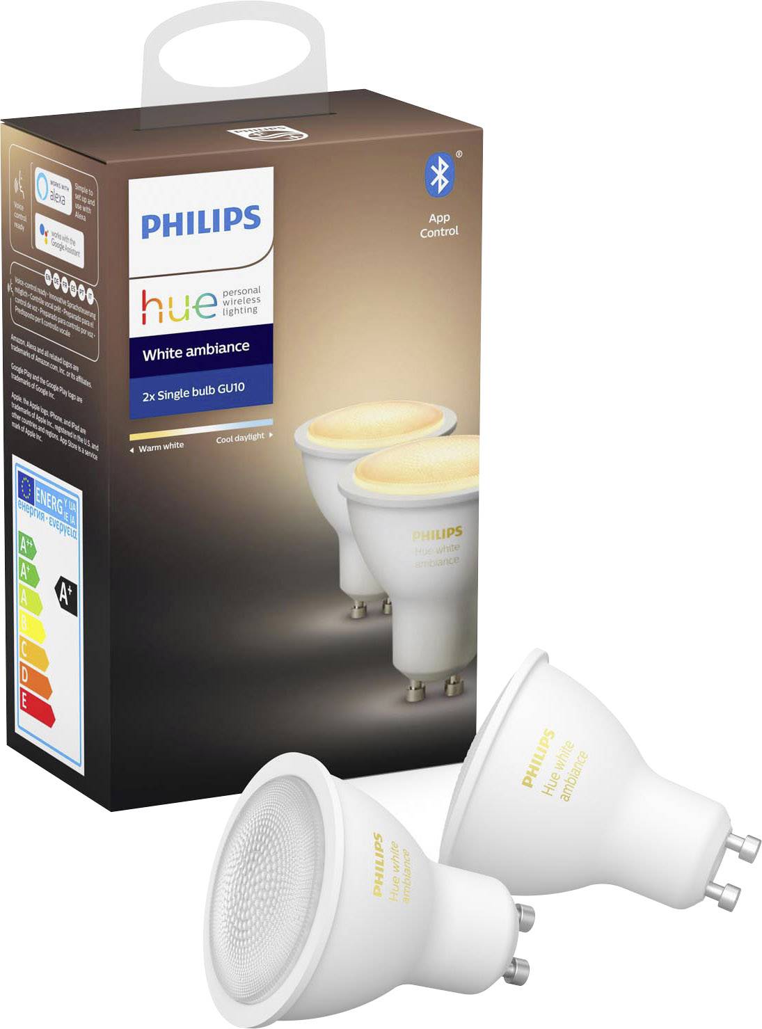 Philips LED LED-Leuchtmittel (2er-Set) 929001953303 EEK: G (A - G) White Ambiance GU10 Weiß