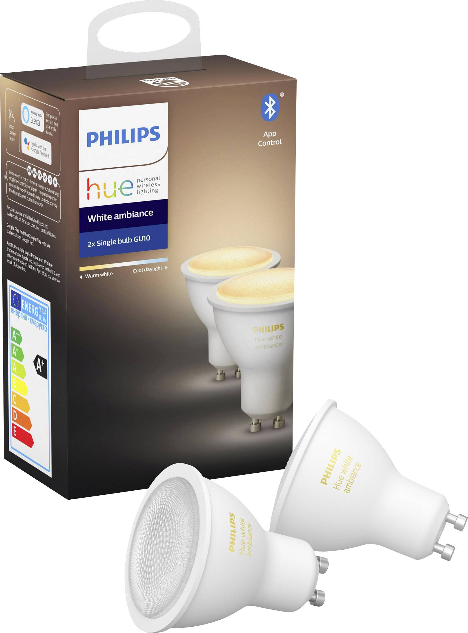 Philips LED LED-Leuchtmittel (2er-Set) 929001953303 EEK: G (A - G) White Ambiance GU10 Weiß