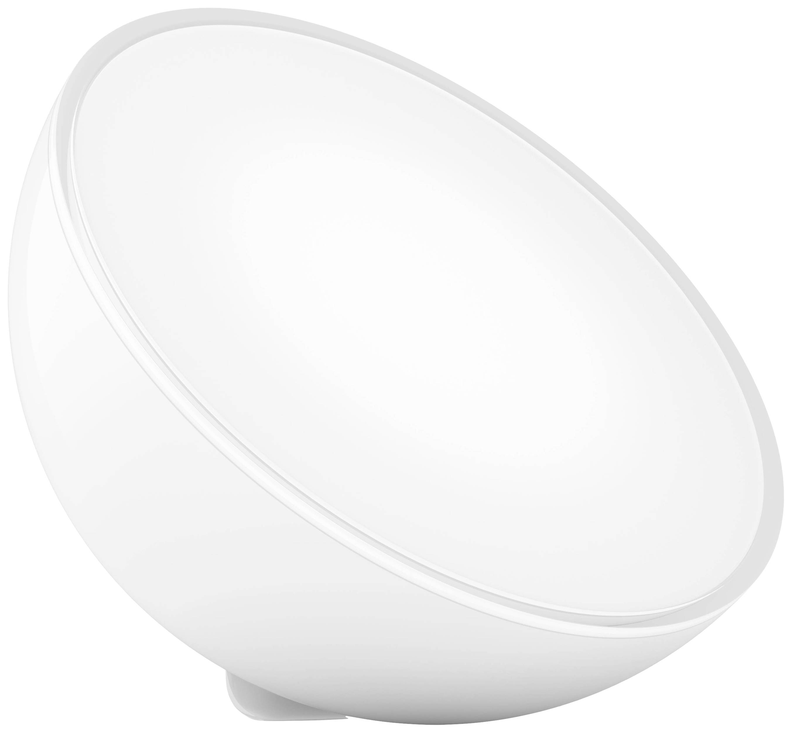 Eine minimalistische weiße Lampe mit halbkugelförmigem Schirm, die auf ein modernes Innendesign hindeutet.