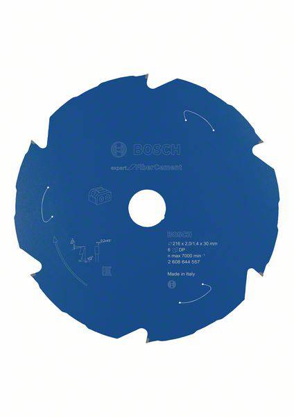 Ein blaues Sägeblatt mit Markenkennzeichnung und technischen Spezifikationen für den professionellen Einsatz.