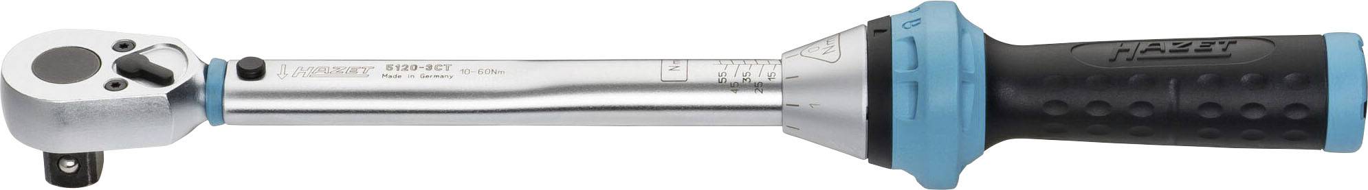 Drehmomentschlüssel mit blau-schwarzem Griff, aus Metall mit Skala zur Einstellung des Drehmoments.