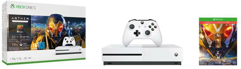 Microsoft Xbox One S 1TB Weiß Anthem: Legion of Dawn Edition (digitale Vollversion), 1 Monat Xbox Live Gold (Probemitgliedschaft)