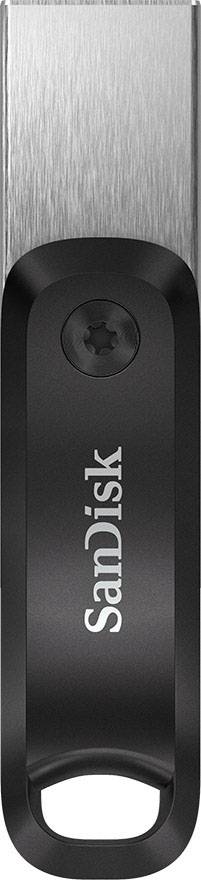 USB-Stick von SanDisk, schwarzes Gehäuse mit silberner Kappe.