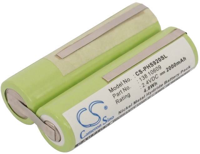 Ein grüner wiederaufladbarer Nickel-Metallhydrid-Akku mit der Modellnummer 'CS-PHS920SL' und einer Kapazität von 2000mAh.