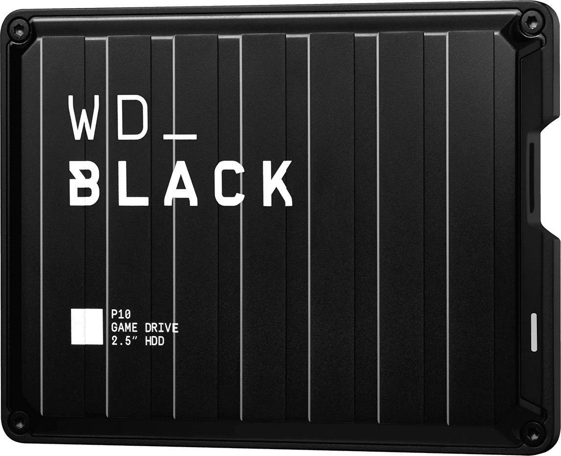 Externe Festplatte 'WD_BLACK P10' mit stabilem Gehäuse, schwarz, für Spielekonsolen und PCs.