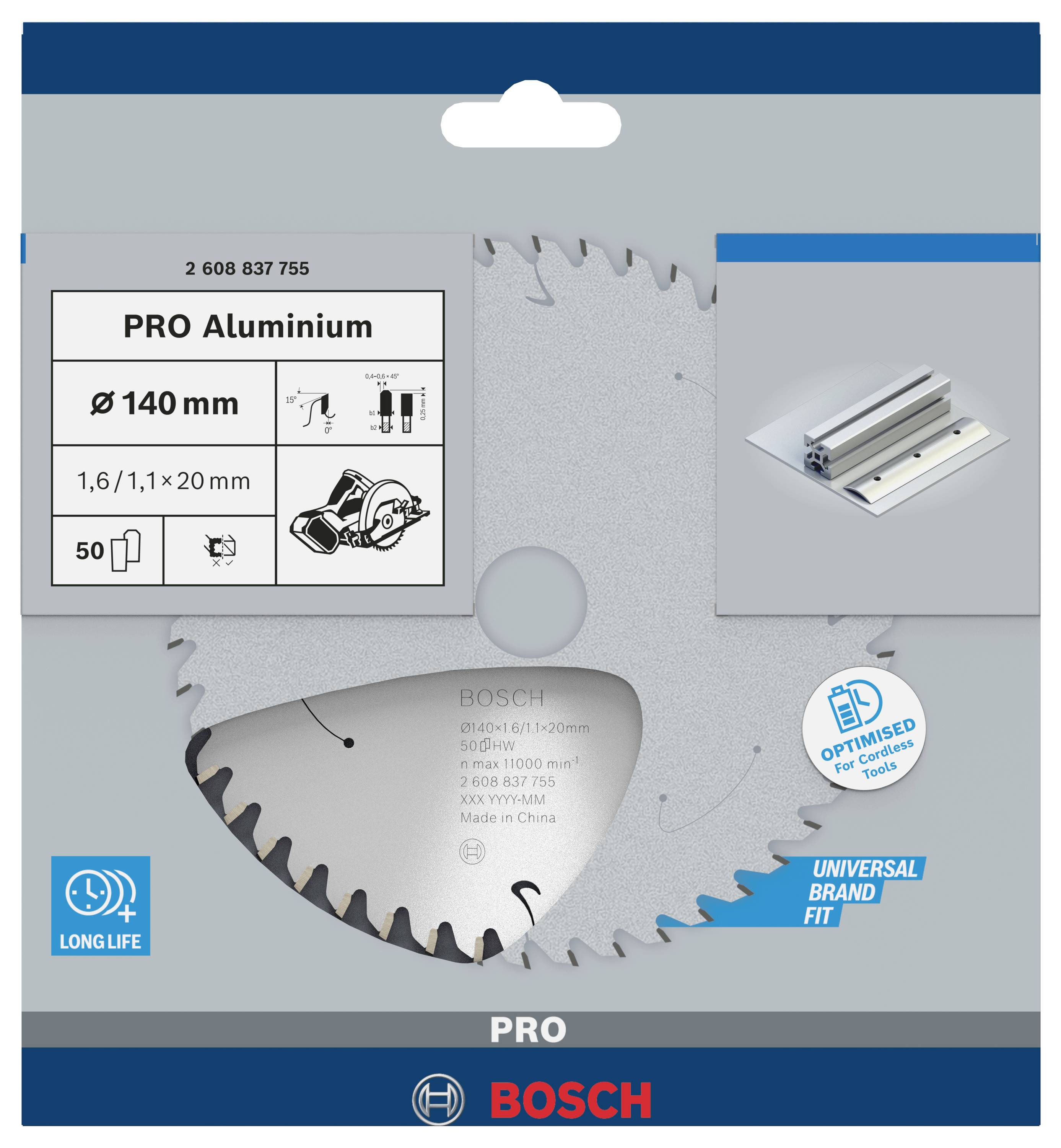 Sägeblatt für Aluminium, Durchmesser 140 mm, Dicke 1,6 mm, Bohrung 20 mm, geeignet für Aluminium-Schnittarbeit. Optimiert für lange Lebensdauer.