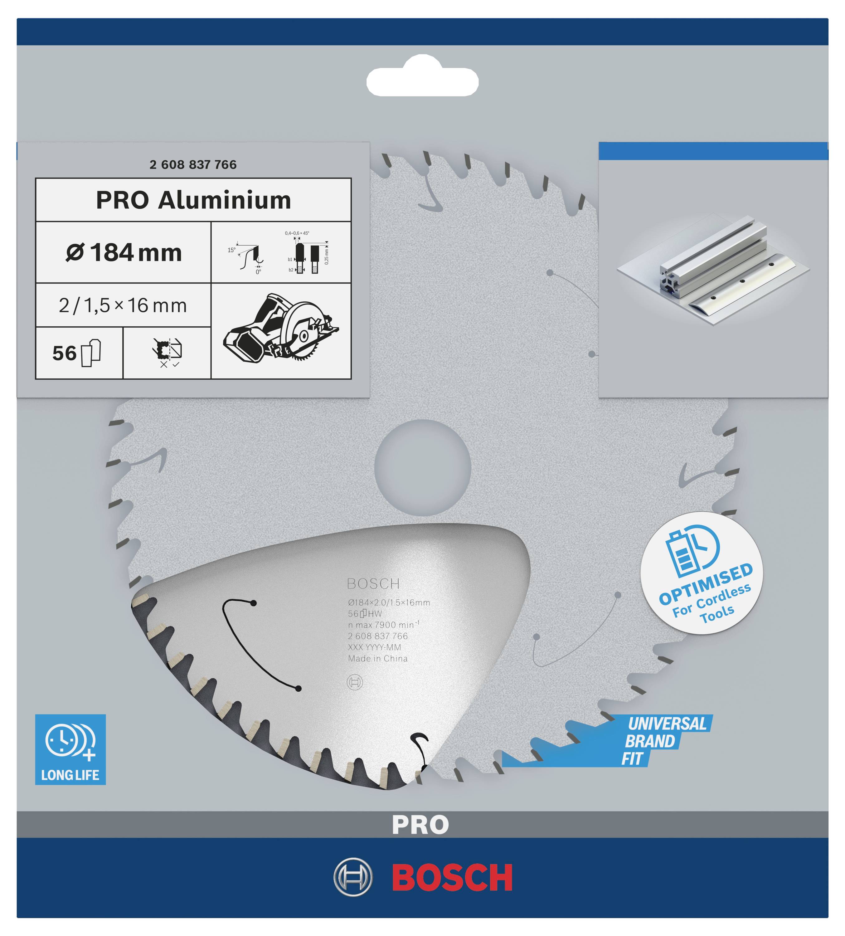 Bosch Accessories 2608837766 Kreissägeblatt 184 x 16mm Zähneanzahl: 56 1St.