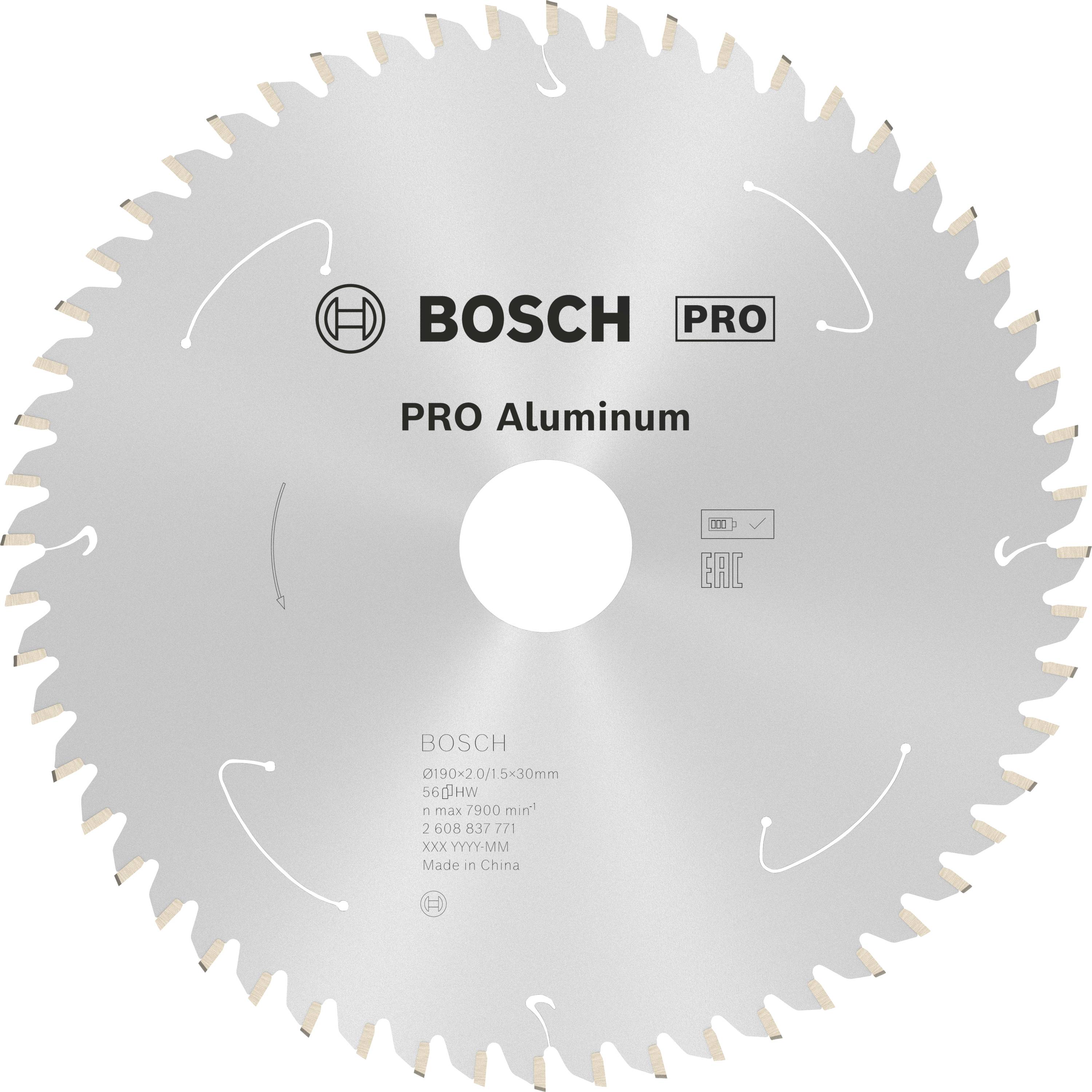 Kreissägeblatt 'BOSCH PRO Aluminum', 190 x 30 mm, 96 Zähne, geeignet zum Schneiden von Aluminium und Metallen.