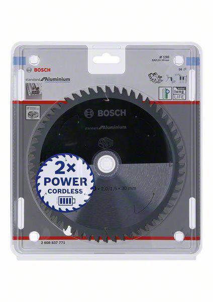 Bosch Kreissägeblatt, geeignet für Aluminium, 160 mm Durchmesser, 30 mm Bohrung, verpackt in Kunststoffgehäuse.