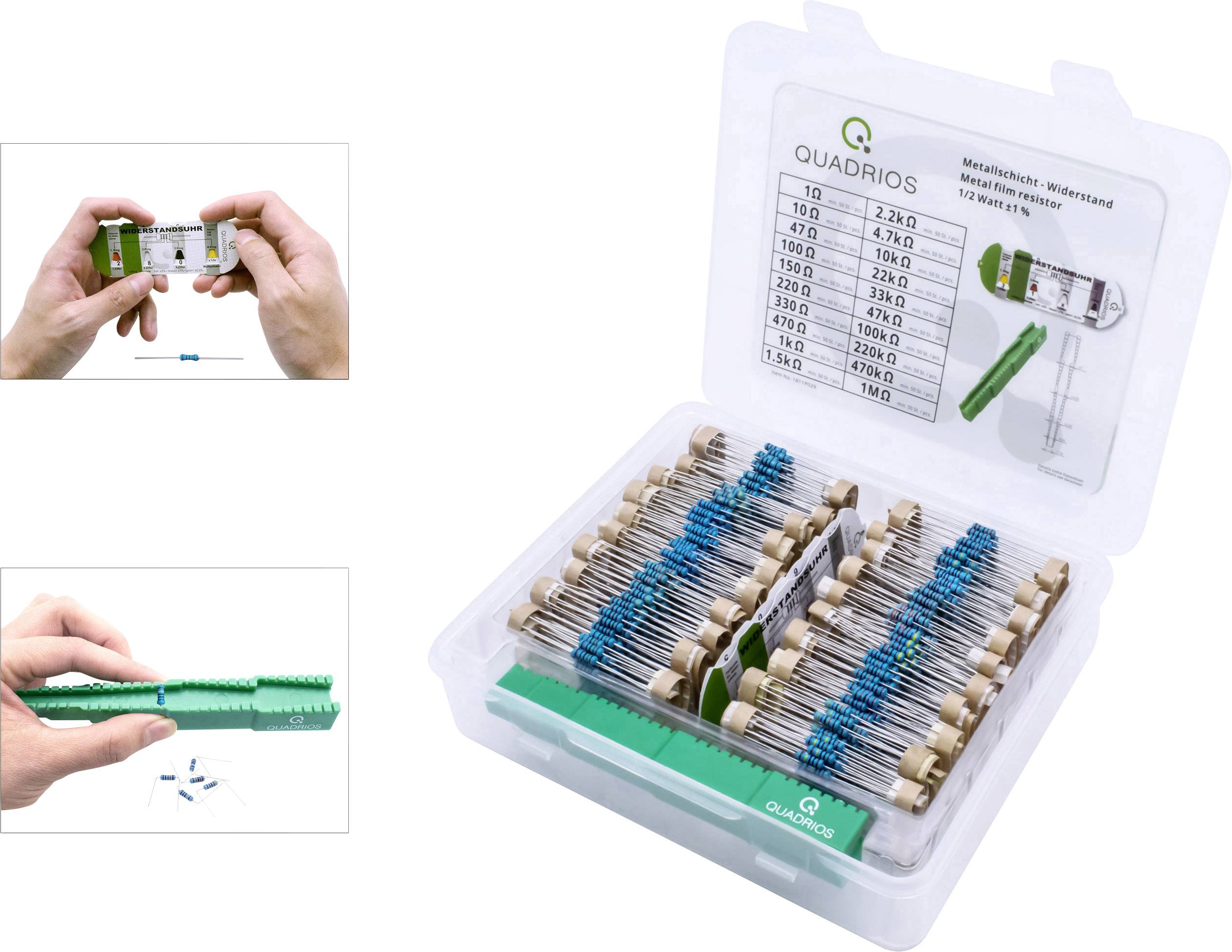 Quadrios 1811P029 Metallschicht-Widerstand Sortiment axial bedrahtet 0207 0.5W 1% 1000 Teile